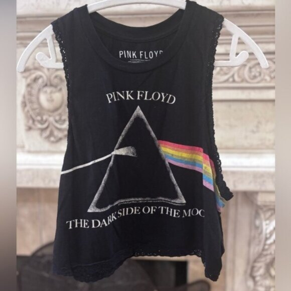 Pink Floyd Crop Sleeveless Band T-shirt Lace Trim Size Large - Picture 1 of 8